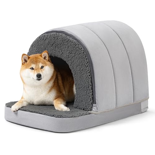PELZIN Orthopedic Dog Bed House - Dog House Indoor with Egg-Crate Foam - Tent Bed with Waterproof...