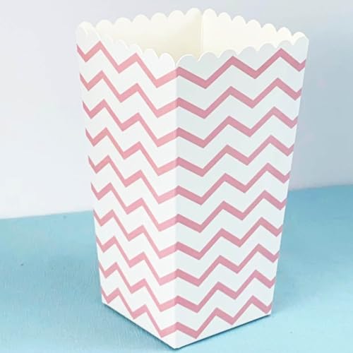 Image of Movie Night Popcorn Paper Boxes,Vertical Pattern Dot Wave Color Fashion Vintage Retro Party Design Red & White Colored Nostalgic Carnival Stripes Bags & Tubs (2X 2.8 x 4.8 Inch) (Pink ~ 24 Pack)