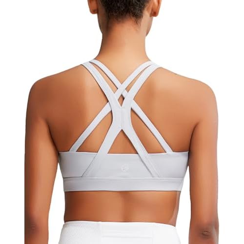 RUNNING GIRL Sports Bra for Women, Medium-High Support Criss-Cross Back Strappy Padded Sports Bras Supportive Workout Tops Small A-grey