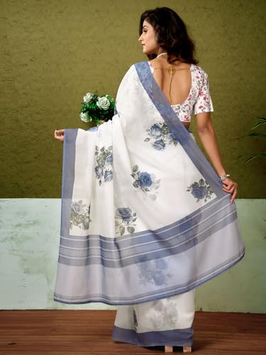 Image of Satrani Women's Chanderi Cotton Printed Ready To Wear One Minute Pre Pleated Readymade Saree with Unstitched Blouse Piece