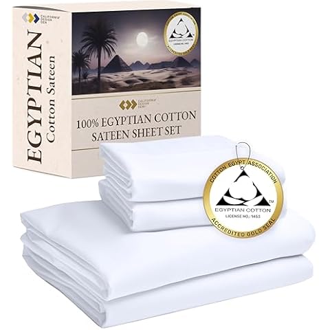 California Design Den Certified 100% Egyptian Cotton Sheets King Size Sheets Set, Luxury Deep Pocket King Sheets, Bedding Sheets & Pillowcases Set, Wrinkle-Resistant, Cool Durable White Sheets Cover