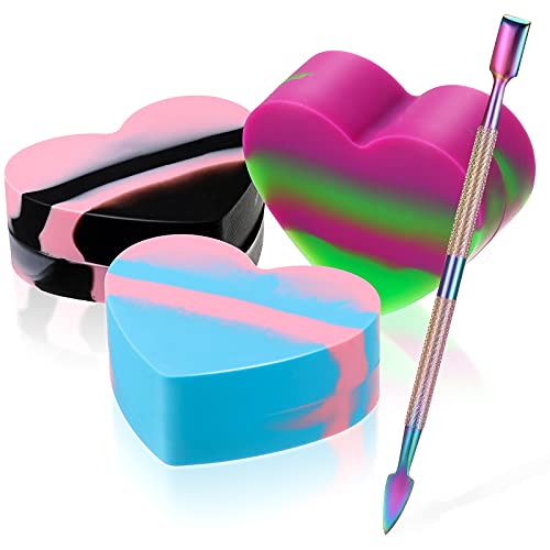 3 Pieces Heart-Shaped Silicone Containers Assorted Colors Silicone Container Jar Heart-Shaped Storage Jars Non-Stick Oil Concentrate Container and Stainless Steel Carving Tool for Painting