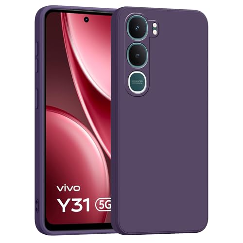 Image of amazon basics Back Cover for Vivo Y31 5G | Ultra Slim Soft Rubberised Case | Matte Silicone Flexible Mobile Case | Camera Protection - Purple