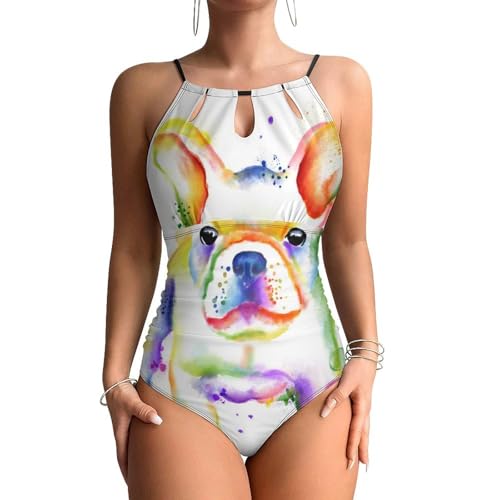 Maillot de bain une pièce chien aquarelle pour femme avec contrôle du ventre
