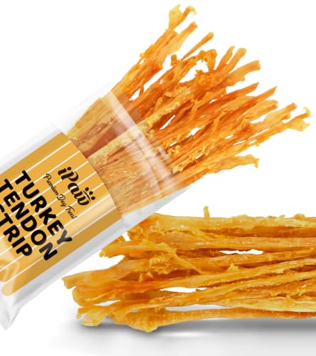 iPaw Turkey Tendons for Dogs Single Protein Hypoallergenic All Natural Human Grade Puppy Chew Rawhide Alternative Dog Treats 1 Pack Strip (Large)