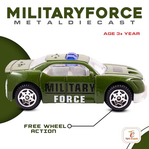 Image of Toy Cloud Free Wheel Die-Cast Metal Military Vehicle Set of 3, 1:64 Scale Model Vehicles Toys (Armored Truck, Pick-Up Truck, and Sports Car)