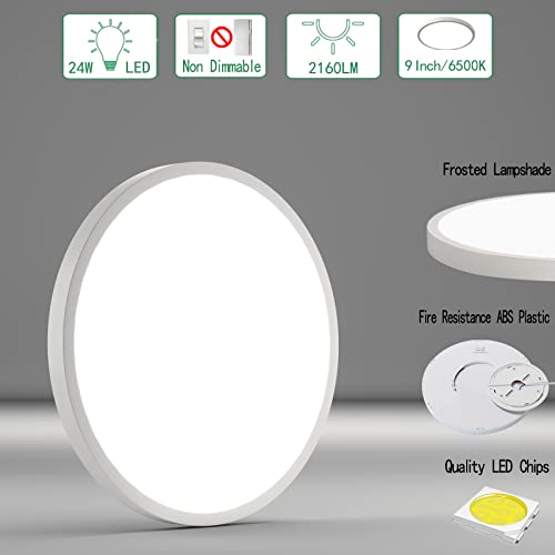 Threebro Ceiling Light 9 Inch 24W Flush Mount Led Ceiling Lights,Modern Round Ultra Thin Ceiling Lamp Surface Mount For Living Room Bedroom Kitchen Basement Lighting Fixture, 6500K Daylight White #TOP2