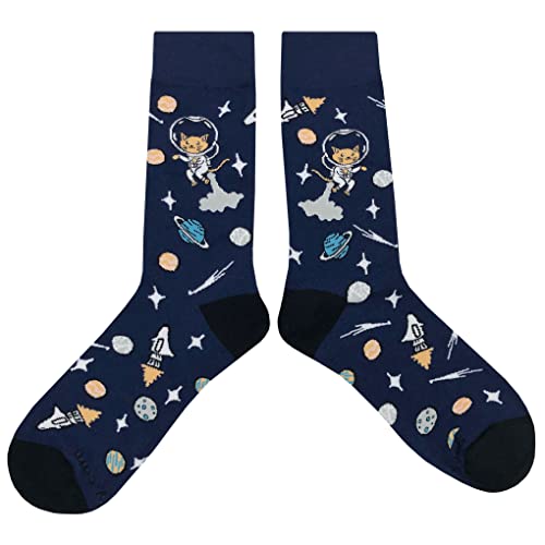 Space Cat Dress Socks Funny Novelty Crazy Fun Design Men Size 8-12 Cotton Casual Crew Colorful Funky Fancy Socks Gift for Men2