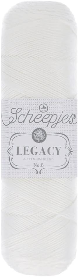 Scheepjes Legacy Mercerized Cotton No. 08 Yarn - 1 x 3.5 oz (100 g) Ball, White