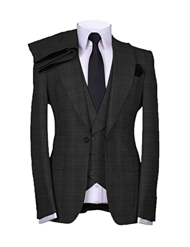 Casual Men's Suits Regular Fit 3 Pieces Double Breasted Plaid Wool Tuxedos Business Blazer+Vest+Pants Wedding4