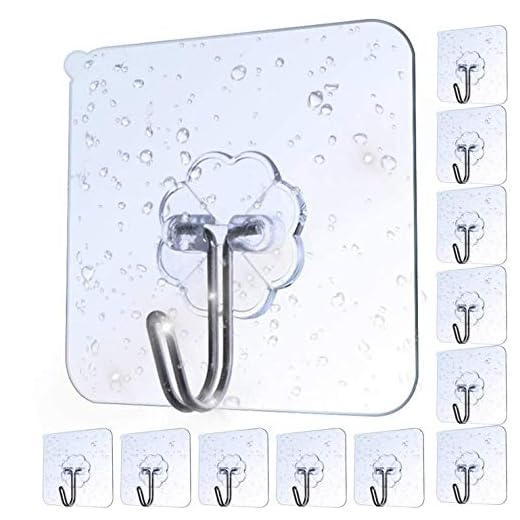 AOMEES Adhesive Hooks Heavy Duty Wall Hooks 8kg (Max) Self Adhesive Hook 12pcs