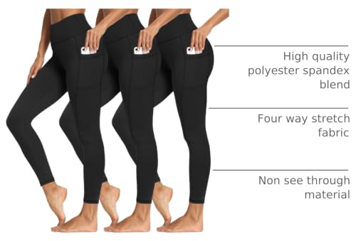 Image of Syrinx 3 Packs Leggings with Pockets for Women, Soft High Waisted Tummy Control Workout Yoga Pants