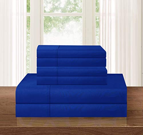 Elegant Comfort Luxurious Soft 1500 Thread Count Egyptian 6-Piece Premium Hotel Quality Wrinkle Resistant Coziest Bedding Set, Easy All Around Elastic Fitted Sheet, Deep Pocket, Queen, Royal Blue