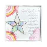 New Baby Girl Gift - Handmade Iridescent Stained Glass Star with Heartfelt Message Welcome New Baby Girl Gift (Pink)