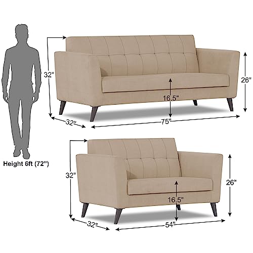 Image of Adorn India Dannis 3+2 5 Seater Sofa Set (Beige) (3 Year Warranty)