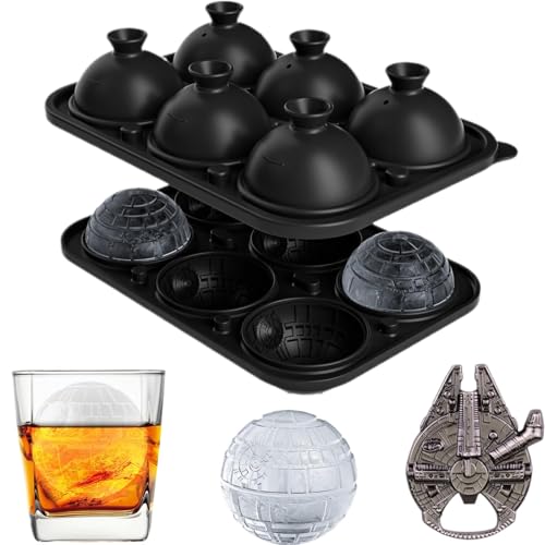 NICITY Large Death Star Ice Cube Mold with Millennium Falcon Bottle Opener