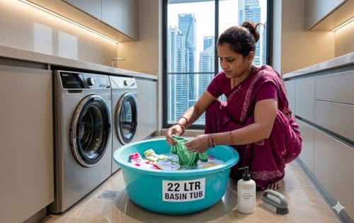 Image of AIR O MATIC Plastic Unbreakable 22LTR Plastic Multipurpose Bath Tub /Washing Tub in House for Multipurpose Work Bathroom, Kitchen, Laundry, and Clothes Soaking.