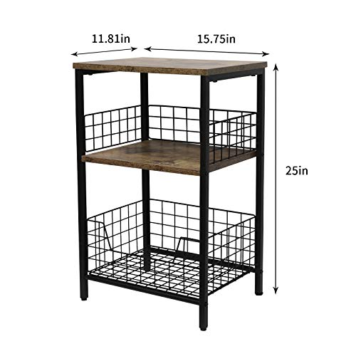 X-Cosrack End Table,Industrial Retro Side Table Nightstand Storage Shelf For Living Room Bedroom Kitchen Family And Office,Stable Wood And Metal Frame, Patent Pending(Brown&Black) #TOP2