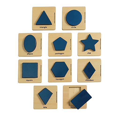 Image of Excellerations Premium Wooden Shape 4 inch Square Puzzles, Set of 10, Montessori Inspired, Early Math Skills, Educational Toy, Preschool, STEM, Kids Toys (Item # WSHAPES) | Montessori Inspired, Early Math Skills, Educational Toy, Preschool, STEM, Kids Toys