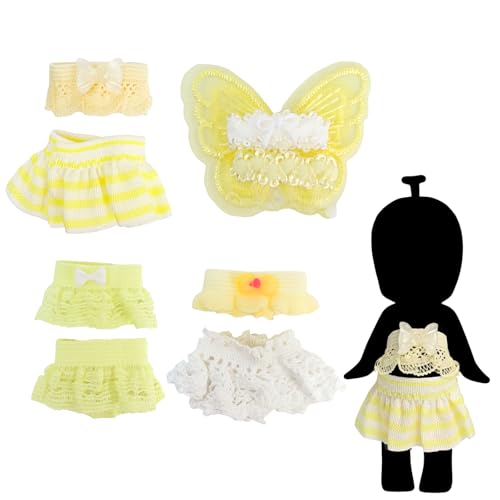 4 Sets Doll Clothes Compatible with Sonny Angel, Mini Doll Clothing for 3 Inch Collectible Dolls Cute Accessories Outfits Includes Tops and Skirts for Display and Decoration, Yellow