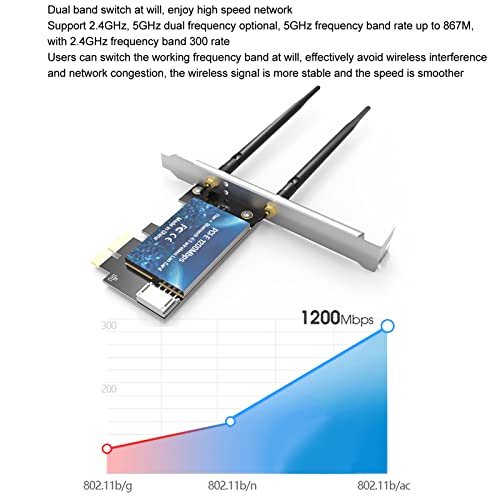Placa PCIe WiFi para PC, placa de rede sem fio de banda dupla Bluetooth 4.1 Adaptador sem fio PCIE c
