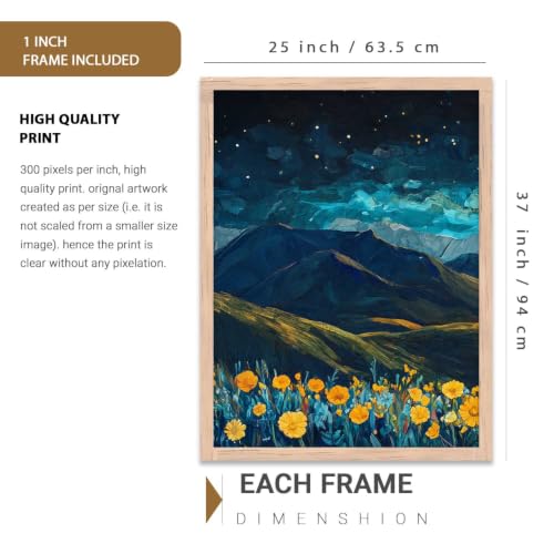 Image of kotart Big Aesthetic Mountains View Wall Art Paintings | Flowers Landscape Framed Painting | Vastu Frames for Living Room Bedroom Wall Decor Set Of 3 (35x37 Inch)