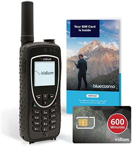 BlueCosmo Iridium Extreme Satellite Phone & 600 Minute 1 Year Global Prepaid SIM Card - Voice, SMS Text Messaging, GPS Tracking, Emergency SOS - Online Activation - 24/7
