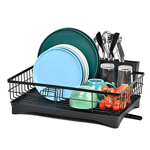 Happyhapi Dish Drying Rack, Dish Rack With Drainboard Utensil Holder, Dish Racks Drainers For Kitchen Counter, Durable Drying Rack For Dishes, Knives, Spoons, And Forks, Kitchen Organization(Black) #TOP24
