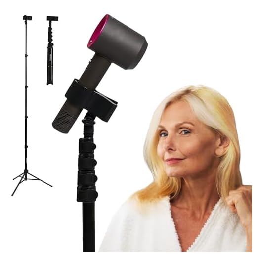 RELMITALL Hair Dryer Stand – Heavy Duty 26-74 Inch Adjustable Blow Dryer Holder with Non-Slip Tripod and Universal Clip – Hands Free for Frozen Shoulder, Arthritis, and Wrist Pain Relief