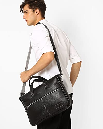 Image of Basilio-Genuine Leather Laptop Messenger Bag (Black) - by Tortoise