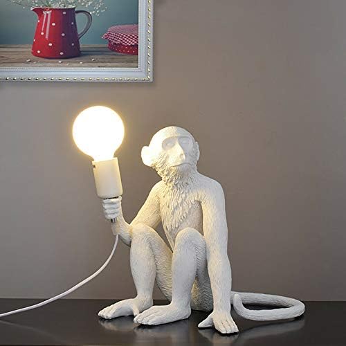 Wall Lamp,Gold/White Monkey Light Table Creative Industrial Lighting Fixture Sitting for Dining Living Room Bedroom Cafe KidsRoom (White, T
