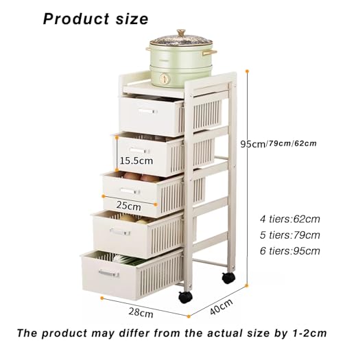 Carrito organizador delgado de acero al carbono con cajón extraíble, 4/5/6 niveles para espacios estrechos, ideal para sala de estar y cocina