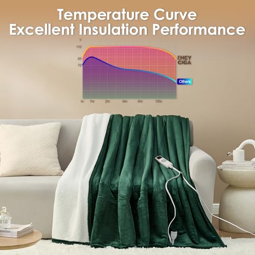 EHEYCIGA Heated Blanket - Full Size, 9 Heating Levels, Auto Off, Soft Cozy Sherpa, 72 x 84 Inches