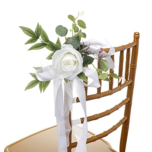 QSDGFH Set of 8 Wedding Chair Decorations, Wedding Aisle Church Pew Flower, Ceremony Chair Back Floral Decorations