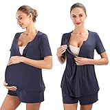 VAKAART Women's Maternity Nursing Pajama Set, Short Sleeve Top with Adjustable Waistband Shorts Brea