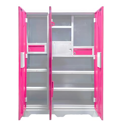 Image of Steel Almirah 3 Door Wardrobe with Mirror-3 Years Warranty | Modern Metal Cupboard berow for Bedroom | Clothes Storage Organizer with 2 Drawers & 2 Hanging Space (Pink, 54 X 18 X 78)