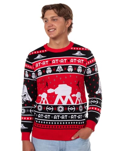 Star Wars Mens AT-AT Walker Pullover Ugly Christmas Crewneck Sweater (X-Large) Multicolored