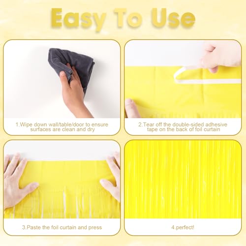 Image of Voircoloria 2 Pack Pastel Yellow Tinsel Foil Fringe Curtains, Yellow Party Decorations, Metallic Tinsel Party Streamers Backdrop for Birthday Baby Shower Graduation Gender Reveal Party Decorations
