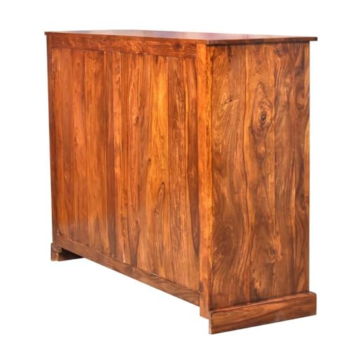 Image of Solid Wooden Book Shelf | Bookcase | Storage Cabinet for Living Room, Bedroom, Hotel & Home, Honey Finish, (L 115 x D 40 x H 105 cms)