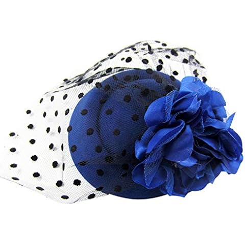 YaWindYa Flower Cocktail Tea Party Headwear Veil Fascinators Derby Pillbox Hat for Girls and Ladies (Blue) Cover