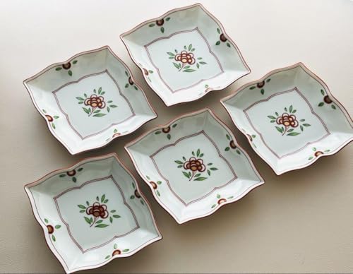 Tachiyoshi Gold Color Rhombic Red Painting Dish, Service of 5