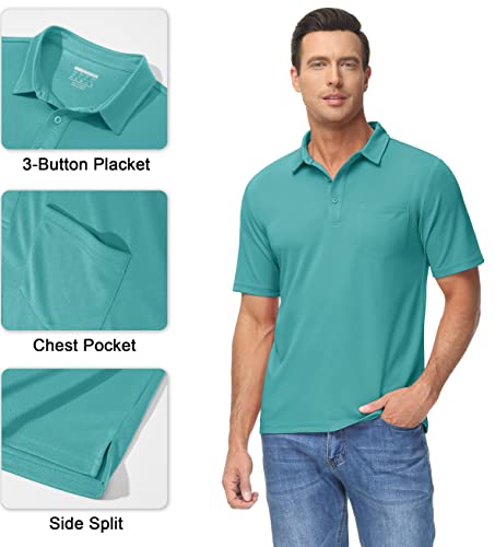 Magcomsen Men's Polo Shirt Short Sleeve With Pocket Collared Golf Shirts Quick Dry Lightwight Work Tactical Gray Green S #TOP2