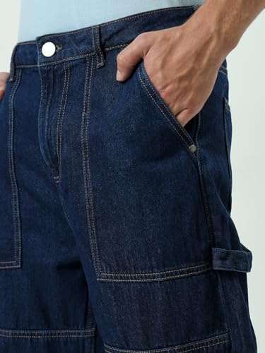 Image of Bewakoof Men Mid Rise Denim Solid Straight Fit Jeans|Straight Fit Jeans - Regular Fit | Classic Denim Pants | Everyday Casual