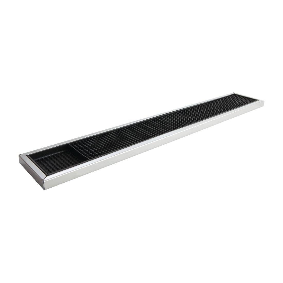 Beaumont Rubber Bar Mat with Stainless Steel Frame 600 x 100mm - Efficient Drainage Construction, Sleek Look, Rubber, Wipeable, Easy to Clean Glass Drainer Mat for Bars, Restaurants