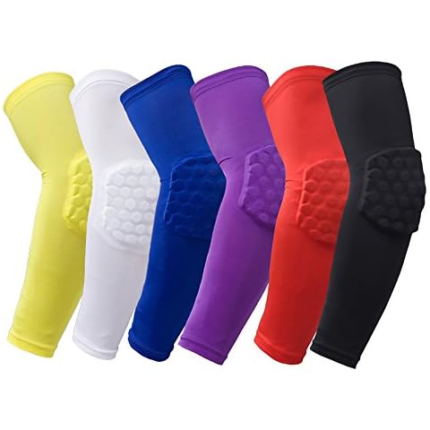1Bests Men & Women 1 Pairs of Basketball Honeycomb Anti-Collision Arm Guard Sunscreen Breathable Compression Arm Sleeves Yellow Size: L Cover