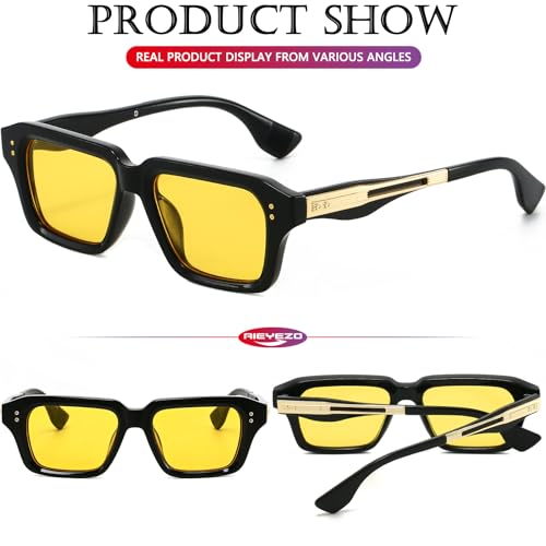 Image of AIEYEZO Rectangle Sunglasses for Men Women Fashion Square Frame Sun Glasses 90's Retro Designer Shades