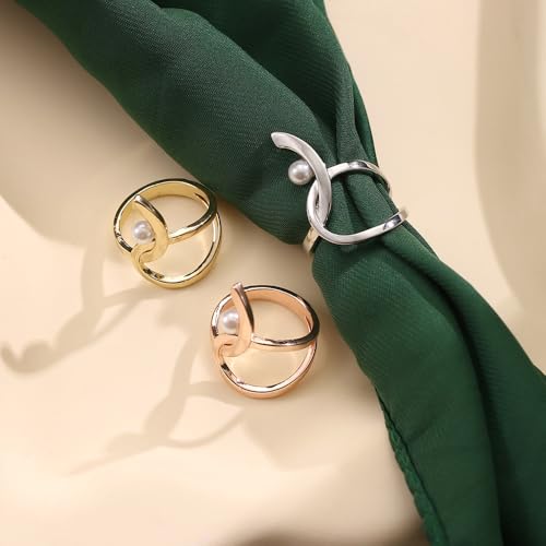 Image of Abstract Snake Silk Scarf Ring Brooch for Women Crescent Moon Ball Shawl Scarves Buckle Wrap Clasp Clip Rings Brooches Fashion Dress Accessories Jewelry