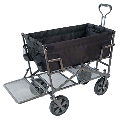Mac Sports Double Decker Heavy Duty Steel Frame Collapsible Outdoor 150 Pound Capacity Yard Cart Utility Garden Wagon With Lower Storage Shelf, Black #TOP4