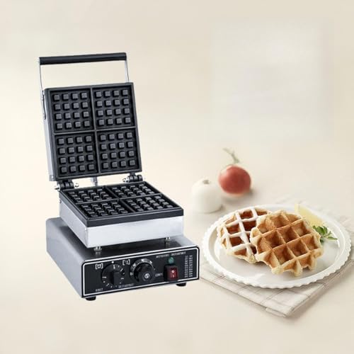 Commercial Square Waffle Maker, Commercial Waffle Maker, 220 Volt, Four grids, Double-Sided Heating, Stainless Steel, with Temperature and time Control(Small)