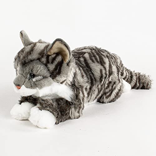 Teddys Rothenburg Kuscheltier Katze liegend grau/weiß getigert 40 cm Plüschkatze Uni-Toys